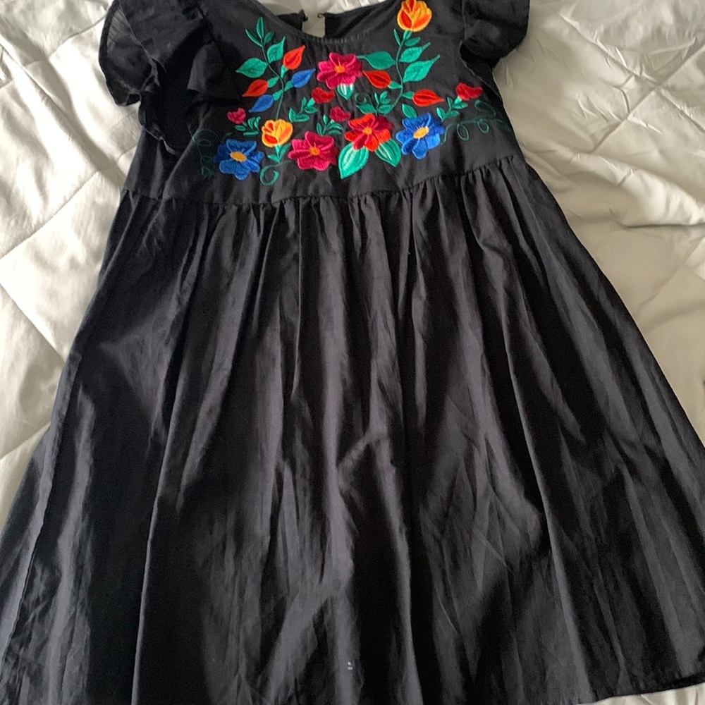 Floral High neck Mexican style dress. Black - Picture 4 of 6
